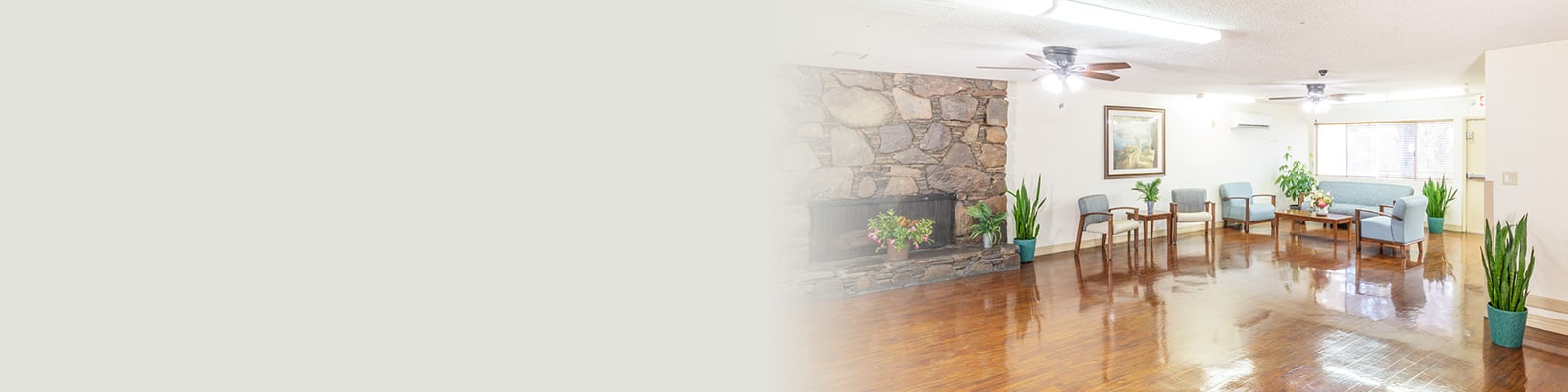 The front lobby and soft seating at the Sunrise Post Acute facility